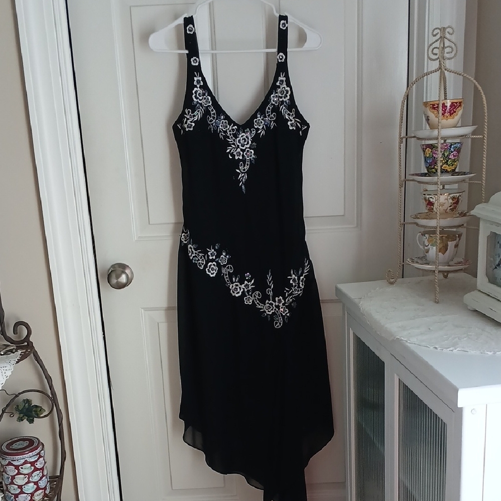 R&M Richards Black Dress with White Embroidery